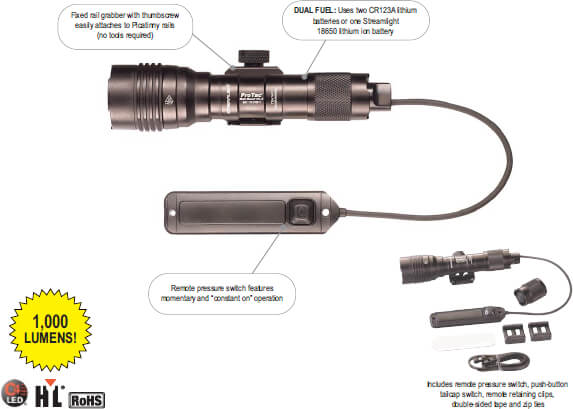 ProTac Railmount HL X 1000 Lumen Fixed Mount Long Gun Light #88066 for sale online